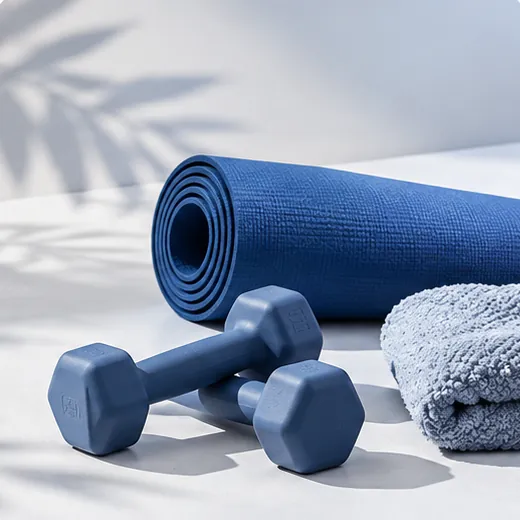 Exercise mat and dumbbells
